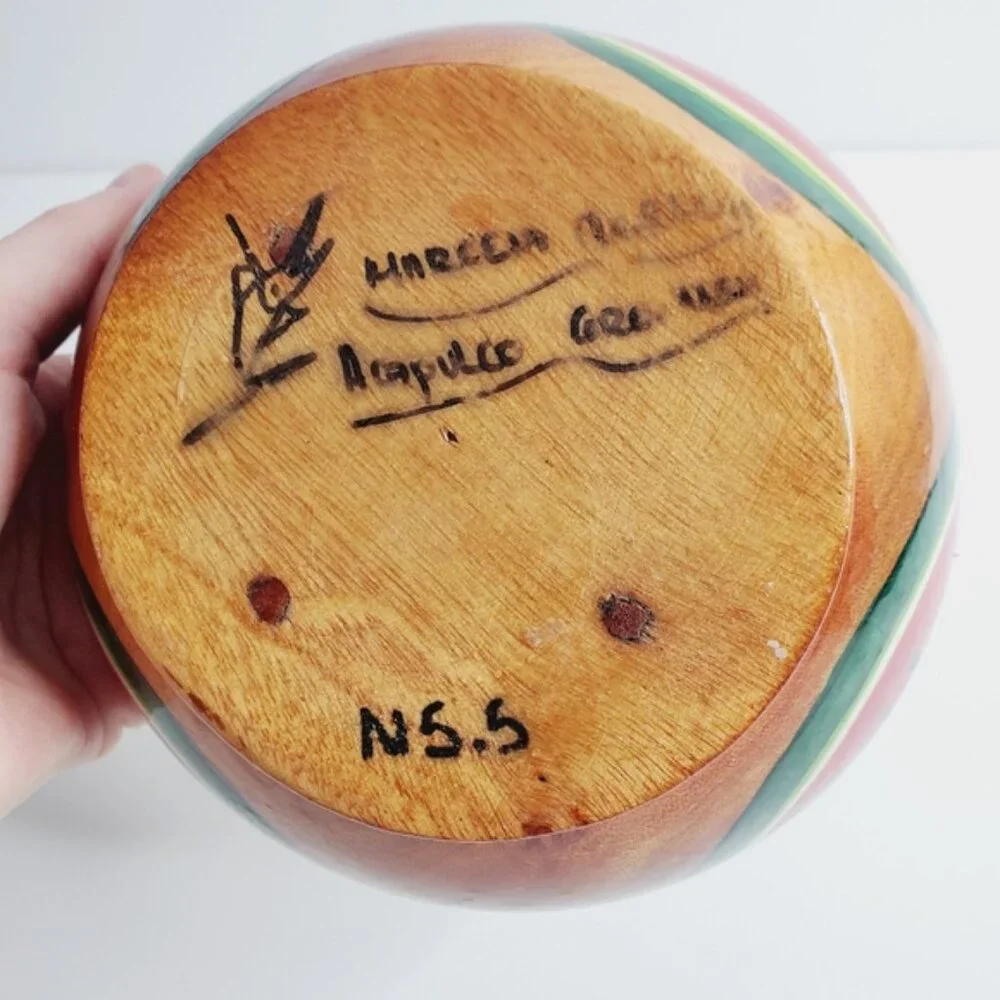 Handcrafted Vintage Wood Acapulco Mexico Tropical Fruit Bowl Trinket Dish - Picture 4 of 6